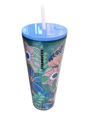 Starbucks Tumbler Venti Spring Pastel Blue Pink Floral Tropical